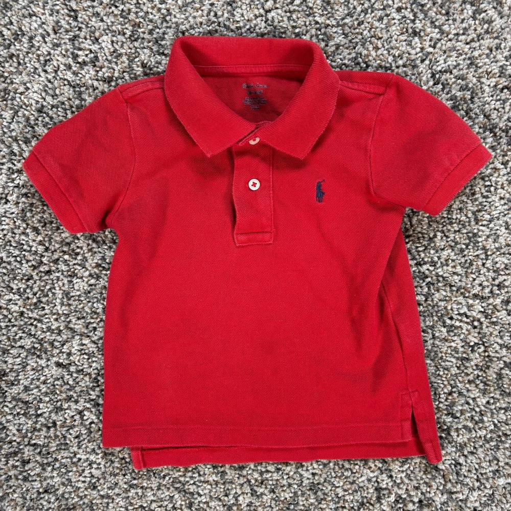 Ralph Lauren Baby Boys Red Short Sleeve Pique Polo Shirt 18M Navy Pony Logo